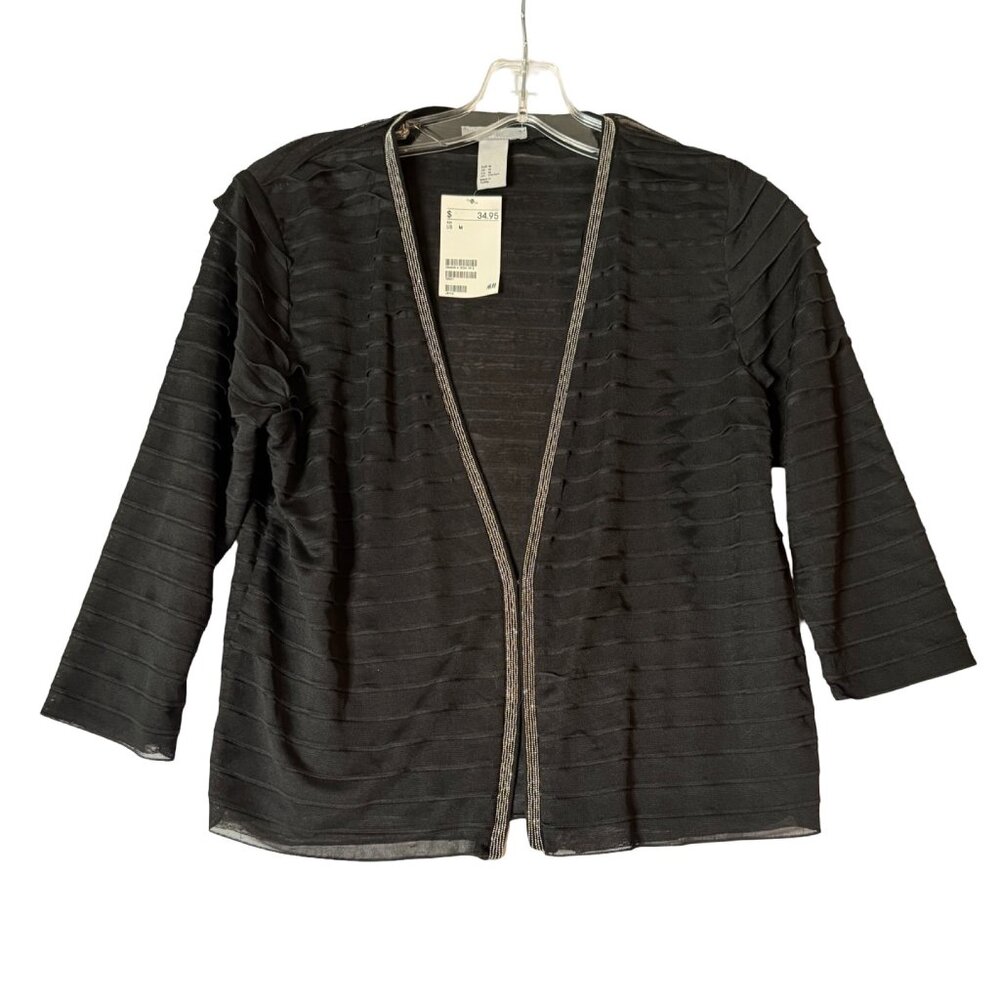 Sparkly Black Mesh Jacket Top with Rhinestone Trim – H&M  – Size M
